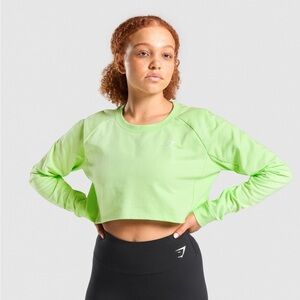 GYMSHARK Training Cropped Sweater Long Sleeve Lime Green Fitness Top S